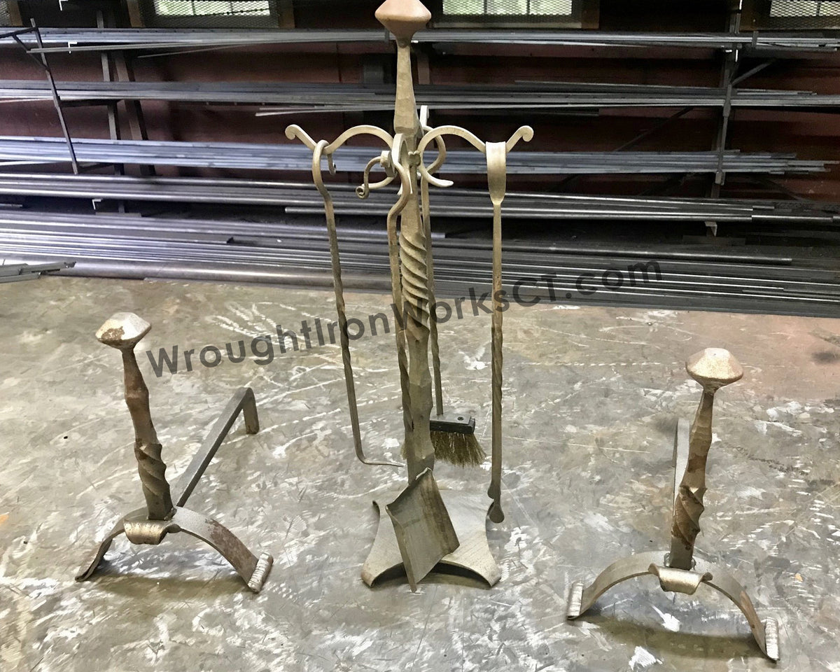 Wrought Iron Fire Tools and Stand with Andiron Wrought Iron Works